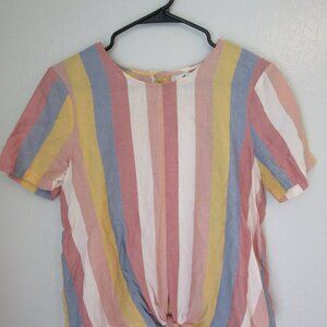 MADEWELL Stripe Multicolor Short Sleeve S Tie Front Button Back Blouse